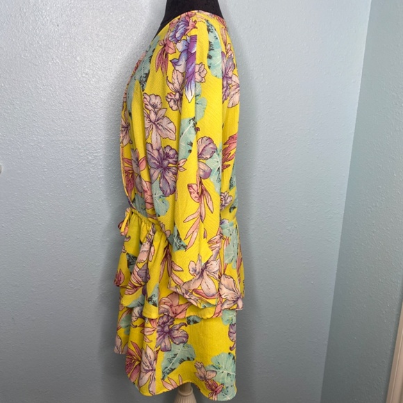 Umgee Yellow Floral Romper with Bell Sleeves and Tie Waist - Picture 2 of 13